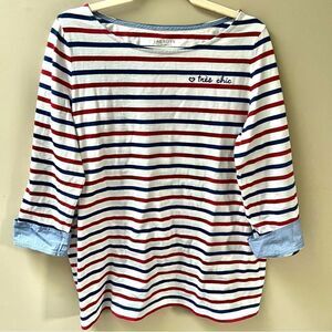 Talbots striped shirt with contrast cuffs.  Size X